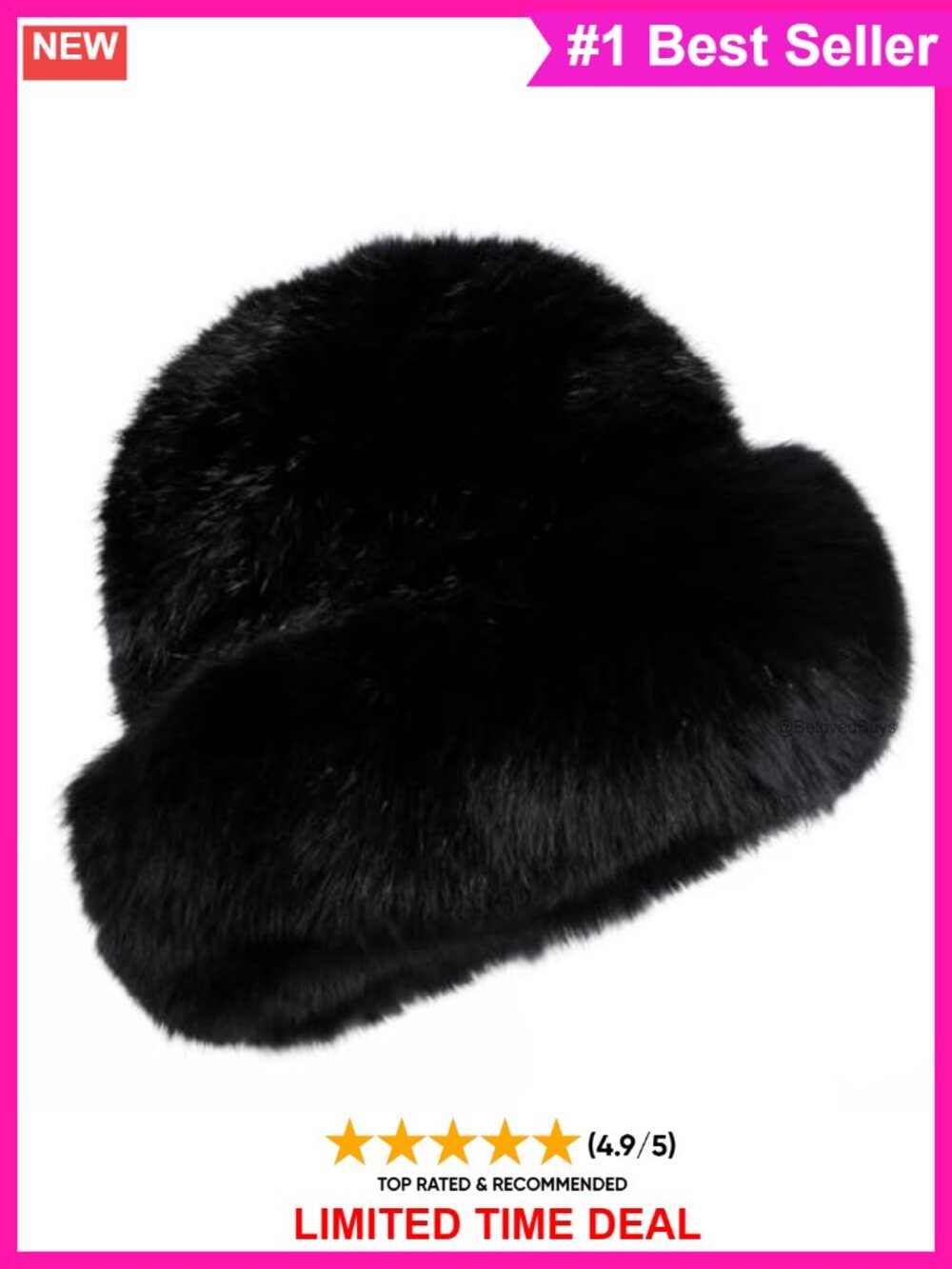 Knitted Rabbit Fur Winter Bucket Hat with Big Fox Fur Brim